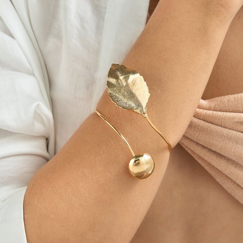 Linear Leaf Golden Cuff Bracelet