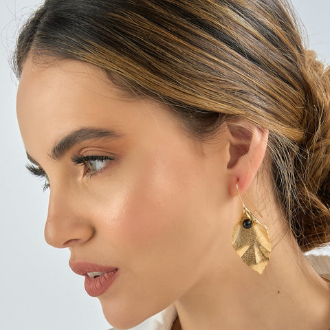 Linear Leaf Natural Stone Earrings