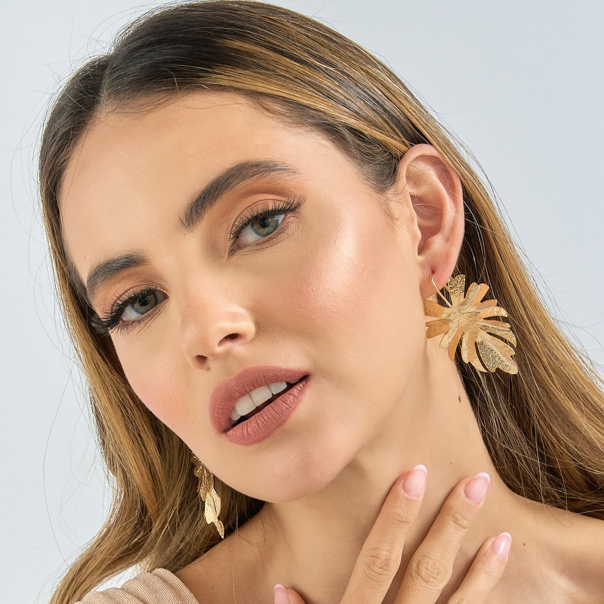 Palm Leaf Golden Drop Earrings