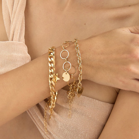 Heart, Circle & Star Golden Bracelet Set