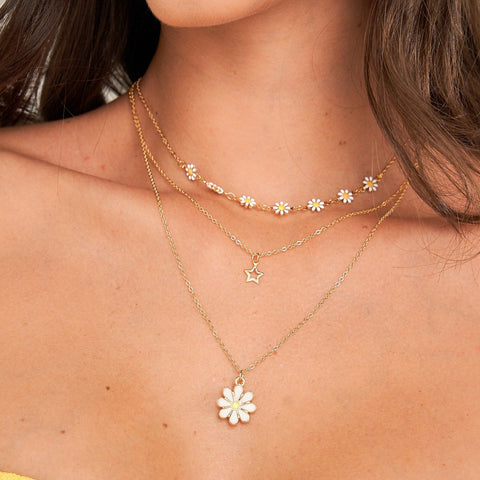 Enameled Daisy 3-Strand Golden Choker