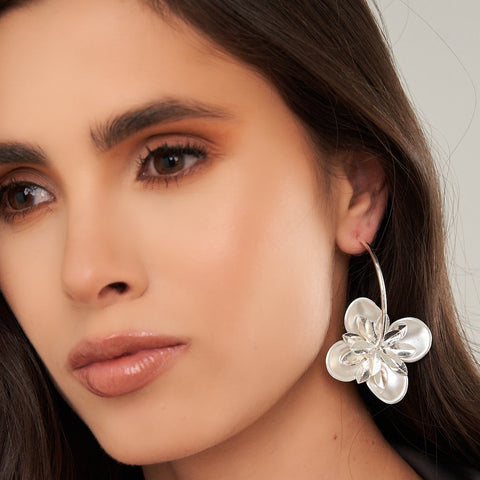 Mother-Of-Pearl Flower Silver-Tone Earrings