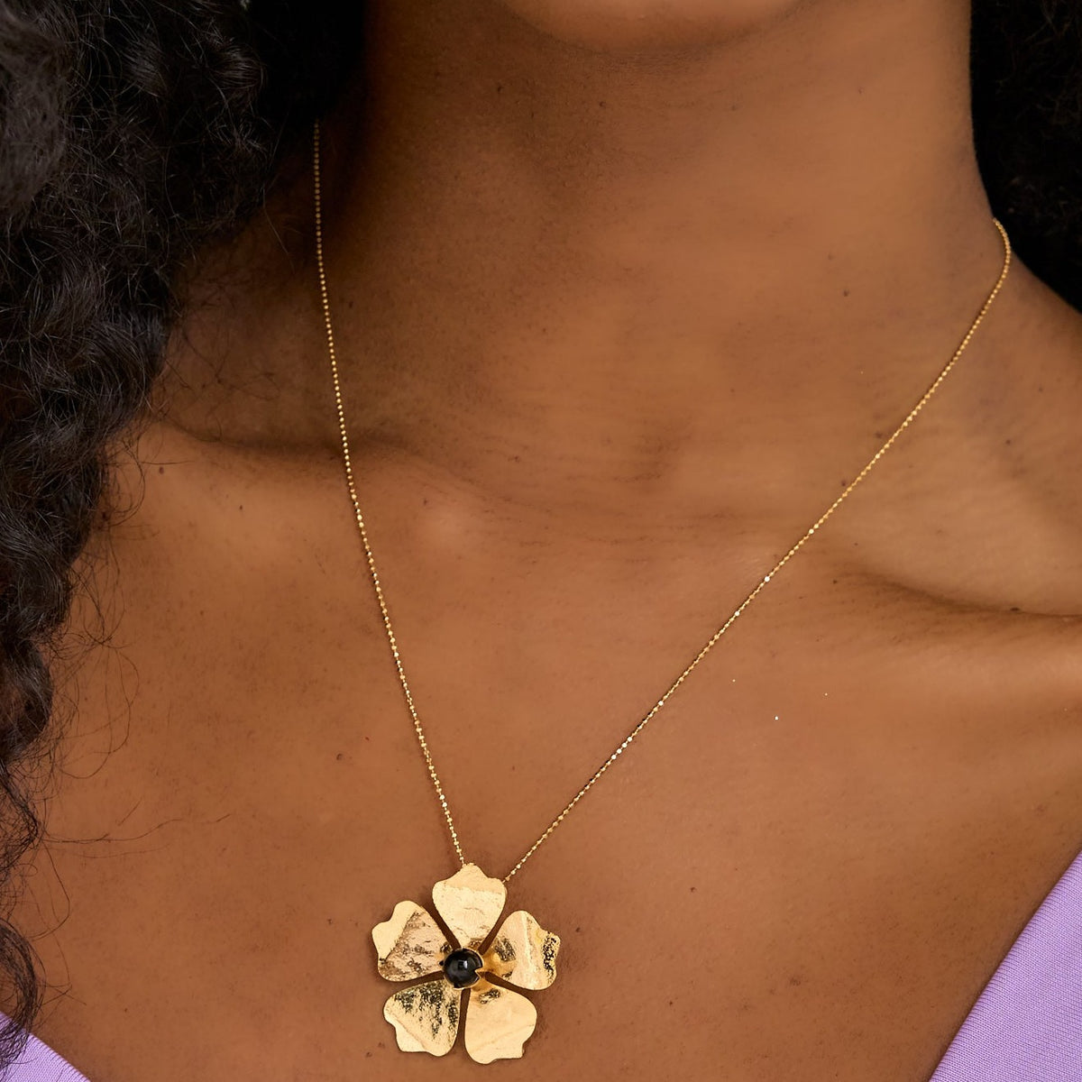 Necklace And Earrings Flower And Golden Onyx Stone