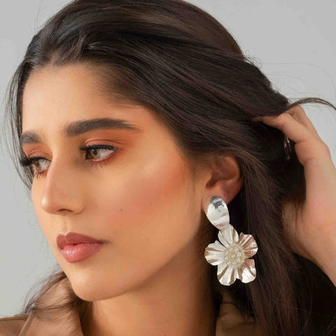 Jungle Flower Silver-Tone Earrings