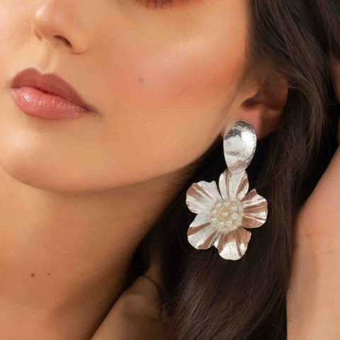 Jungle Flower Silver-Tone Earrings