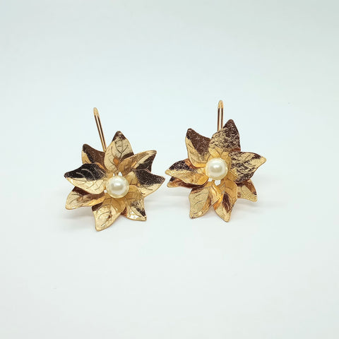 Petal & Leaf Pearl Golden Drop Earrings