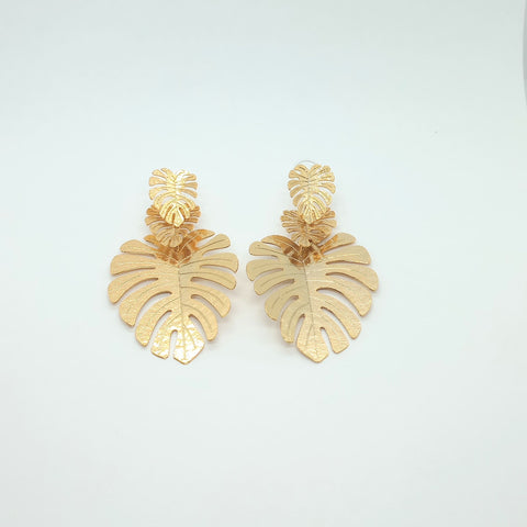 Triple Taro Leaf Golden Earrings