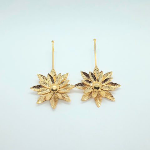 Double Sunflower Golden Earrings