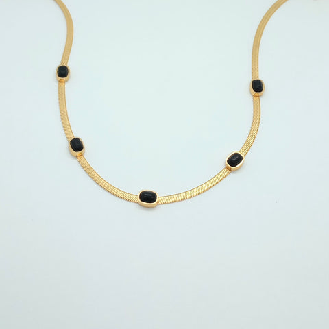 Natural Stone Golden Herringbone Chain Necklace