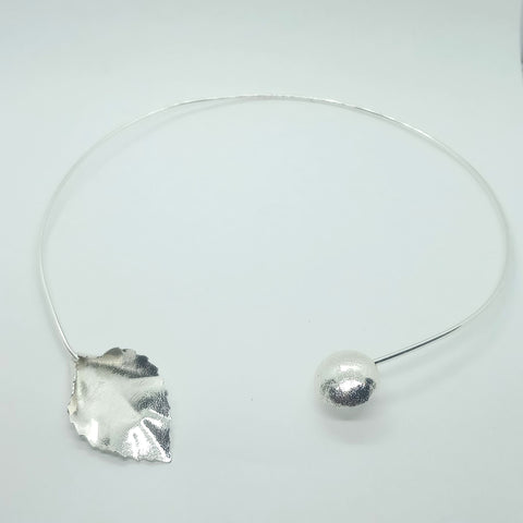 Linear Leaf Silver-Tone Cuff-Style Ring Necklace