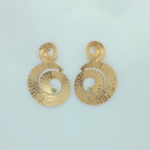 Golden Emerald Spiral Earrings