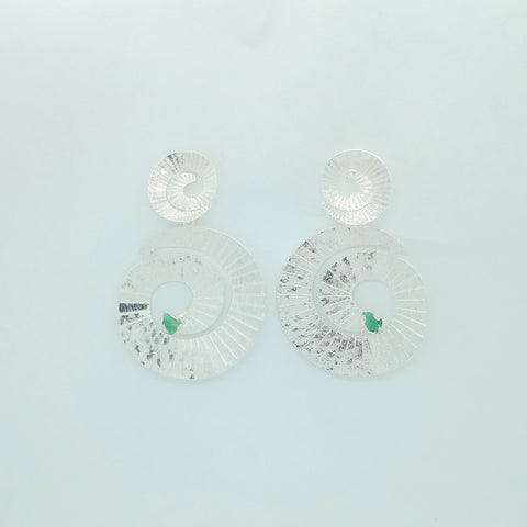 Silver-Tone Emerald Spiral Earrings