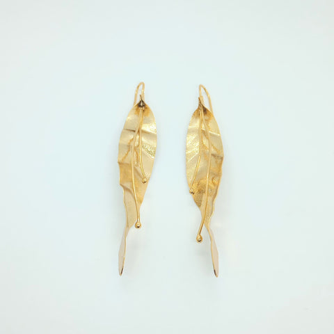 Long Leaf & Pistils Golden Earrings