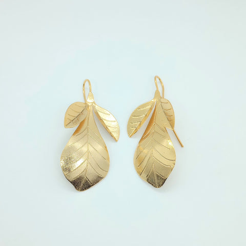 Triple Leaf Golden Earrings