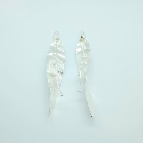 Long Leaf & Pistils Silver-Tone Earrings