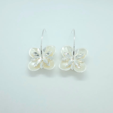 Mother-Of-Pearl Flower Silver-Tone Earrings