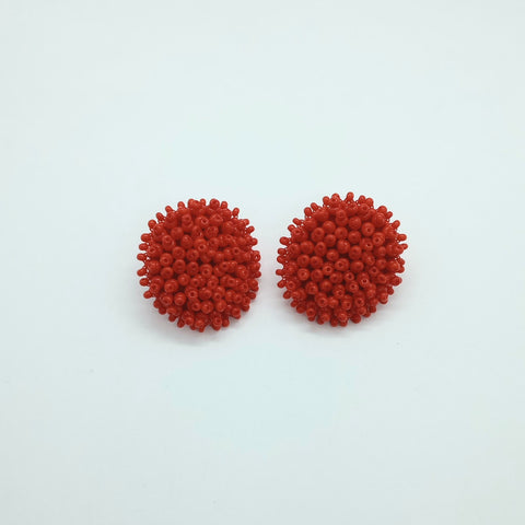 Red Glass Bead Stud Earrings