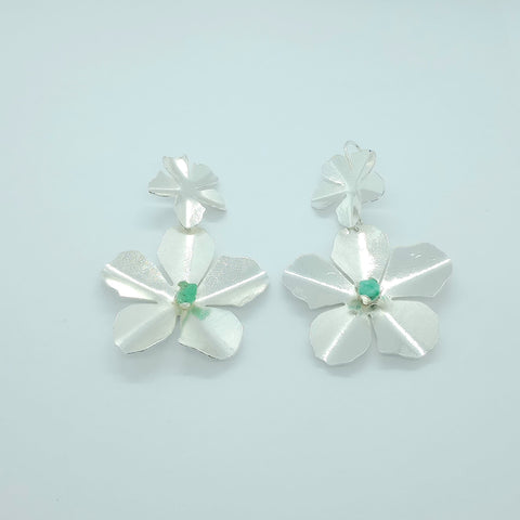 Flower Emerald Silver-Tone Earrings