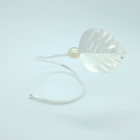 Leaf & Pearl Silver-Tone Bracelet