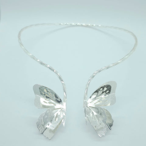 Half Butterfly Silver-Tone Collar Necklace