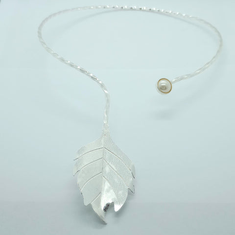 Leaf & Pearl Silver-Tone Collar Necklace